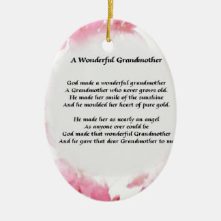 Grandmother Poem - Pink Floral Ceramic Ornament