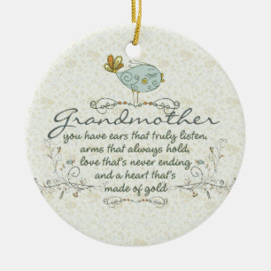 Grandmother Poem with Birds Ceramic Ornament