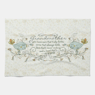 Grandmother Poem with Birds Kitchen Towel