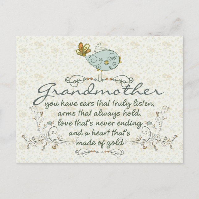 Grandmother Poem with Birds Postcard (Front)