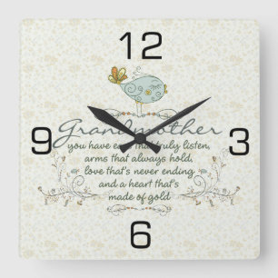 Grandmother Poem with Birds Square Wall Clock