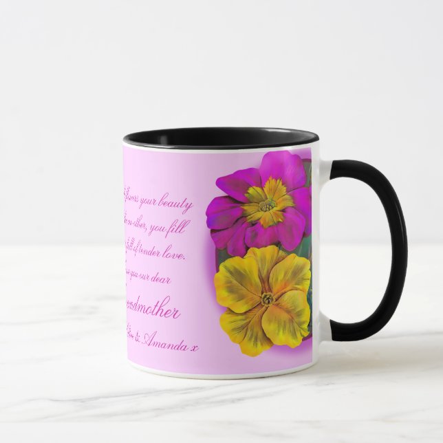 Grandmother primula floral fine art gift mug (Right)