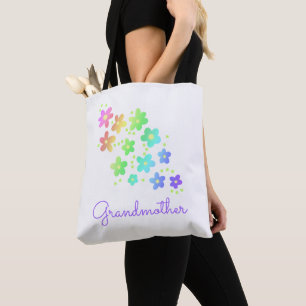 Grandmother Rainbow Flowers Tote Bag
