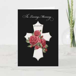 Grandmother Religious Sympathy Cross Red Roses Card