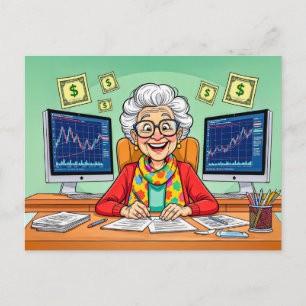 Grandmother Stock Trading Illustration Holiday Postcard