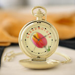 Grandmother Text Orange Tulip Photo Old School Pocket Watch<br><div class="desc">This sweet pocket watch face is designed with a close-up photograph of a single yellow tipped orange tulip. The design includes a black dot for every five minutes and numbers in between. This design features the orange text GRANDMOTHER at the top inside the number ring.</div>