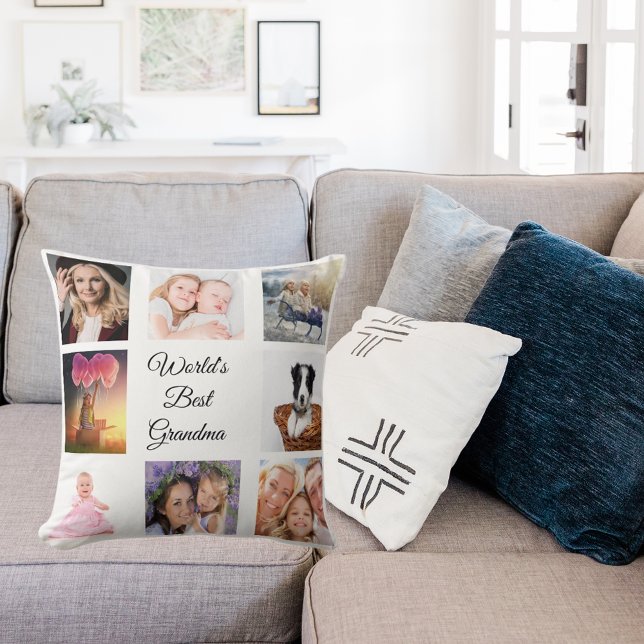 Grandmother white photo collage throw pillow (Creator Uploaded)