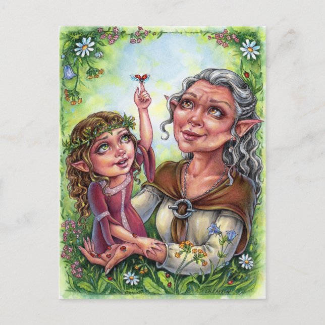 Grandmother With Granddaughter Postcard Elves (Front)