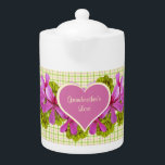 Grandmother's Love Hearts<br><div class="desc">Pretty pink geraniums with yellow and pink plaid and hearts ribbon gives a loving touch to teapot for a grandmother. Personalize Text using the templates provided. You may also enjoy this lovely design on the many other Grandparents Day for Grandmothers products available in my store. Original design by Anura Design...</div>