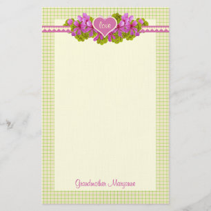 Grandmother's Pink Flower Hearts Stationery