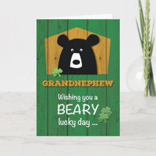 Grandnephew Bear & Shamrocks on St. Patrick's Day Card