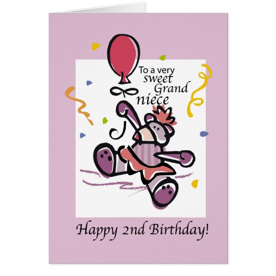 Grandniece 2nd Birthday Bear Balloon, Girl Card