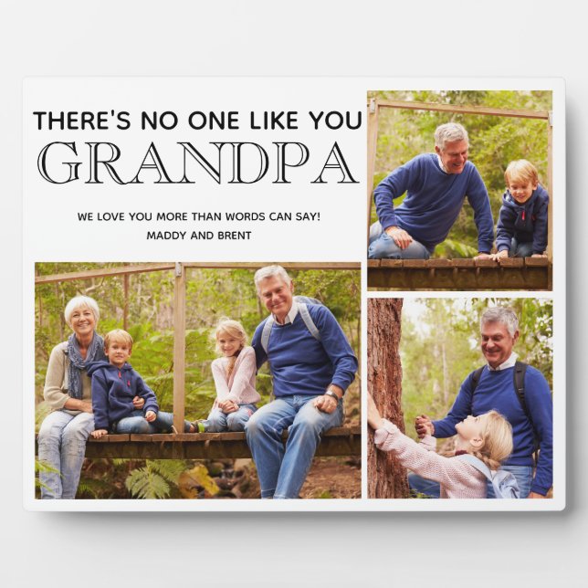 Grandpa 3 Photo Collage Grandchildrens Names Plaque (Front)