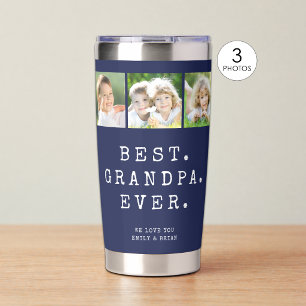 Grandpa 3 Photos Personalized Navy Blue Insulated Tumbler