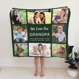 Grandpa 8 Photo Collage Green Fleece Blanket