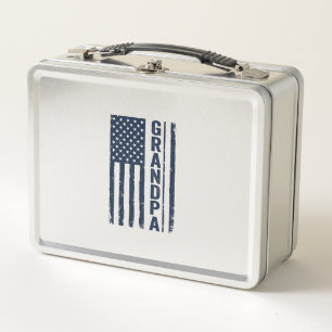Grandpa American Flag Distressed Patriotic Design_ Metal Lunch Box