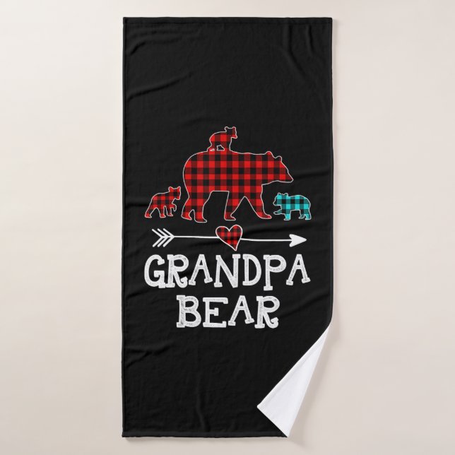Grandpa Bear Christmas Pajama Red Plaid Buffalo Bath Towel (Bath Towel)