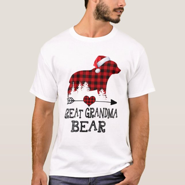 Grandpa Bear Christmas Pajama Red Plaid Buffalo Fa T-Shirt (Front)