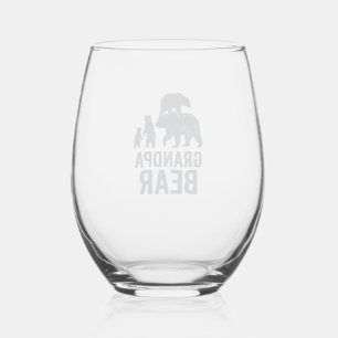 Grandpa Bear Vintage Engraving Family Bear Shirt D Stemless Wine Glass