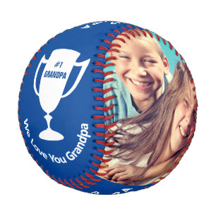 Grandpa Best Ever MVP Personalized Photos Blue Baseball