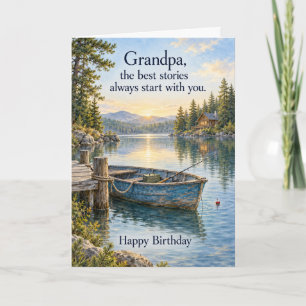 Grandpa Birthday Lake Rowboat Best Stories Card