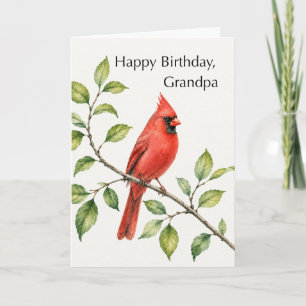 Grandpa Birthday Red Cardinal on Branch Card