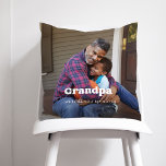 Grandpa | Boho Text Overlay with Two Photos Throw Pillow<br><div class="desc">This simple and stylish pillow for your grandfather features two of your personal family photos, along with the word "Grandpa" in boho white modern typography and a spot to add your names and the year on the back. Text as presented says "we love you so much", but you can change...</div>