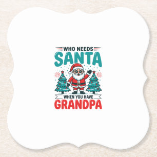 Grandpa Christmas Santa Family Paper Coaster