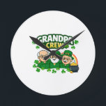 Grandpa Crew Round Clock<br><div class="desc">Celebrate the proud grandpas of the family with this fun and festive “Grandpa Crew” design. Perfect for family gatherings, St. Patrick’s Day celebrations, or everyday wear, this design shows the special bond between grandpas and their loved ones. A great gift idea for grandfathers who love being part of the family...</div>