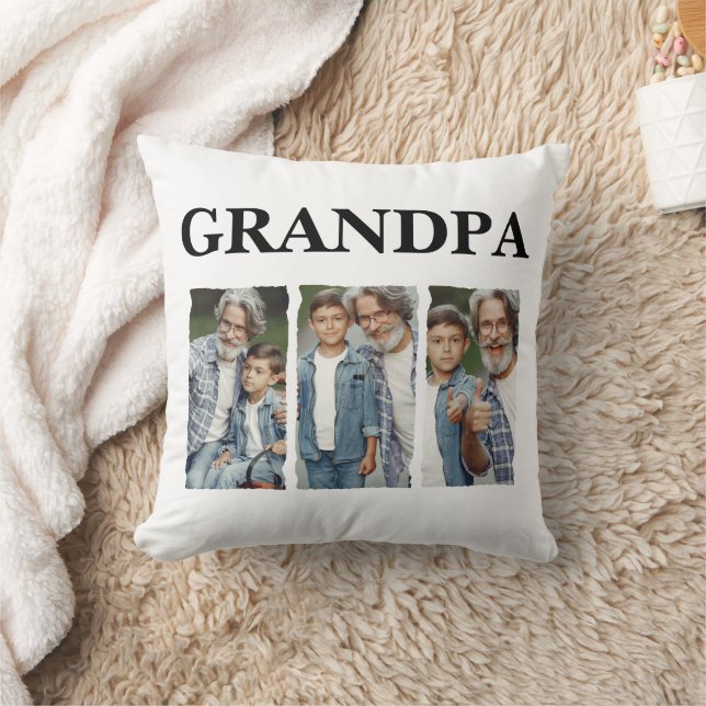 Grandpa Custom Photo Collage Throw Pillow (Blanket)