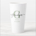 Grandpa Elegant Script Monogram Silver Green Latte Mug<br><div class="desc">Latte mug for a new grandpa or long established grandad, which you can personalize with the date they became a grandfather. This trendy minimalist design has a subtle colour palette of silver green, black and white. It has a Grandpa monogram, with the initial letter G and the name grandpa, lettered...</div>