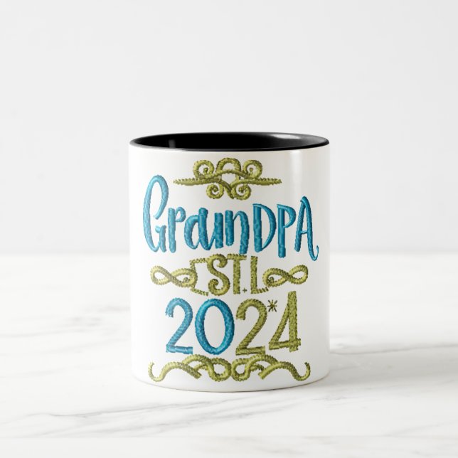 grandpa est 2024, Promoted To Grandpa Est. 2024 Two-Tone Coffee Mug (Center)
