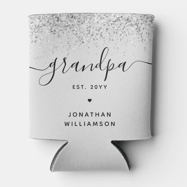 Grandpa Est Glitter Confetti Custom Grandpa Gifts Can Cooler (Front)
