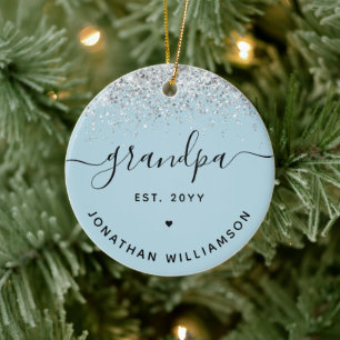 Grandpa Est Glitter Confetti Custom Grandpa Gifts Ceramic Ornament