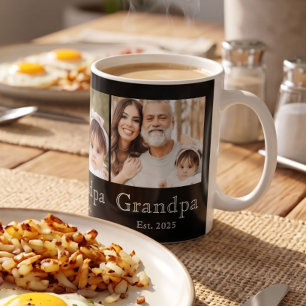 Grandpa Est. Minimal White Bold Text 3 Photo Coffee Mug