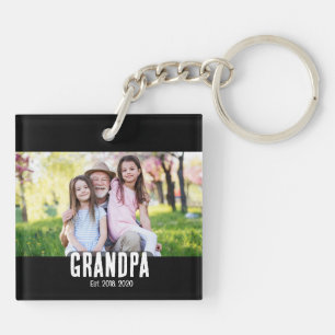 Grandpa Est. White script photo Keychain