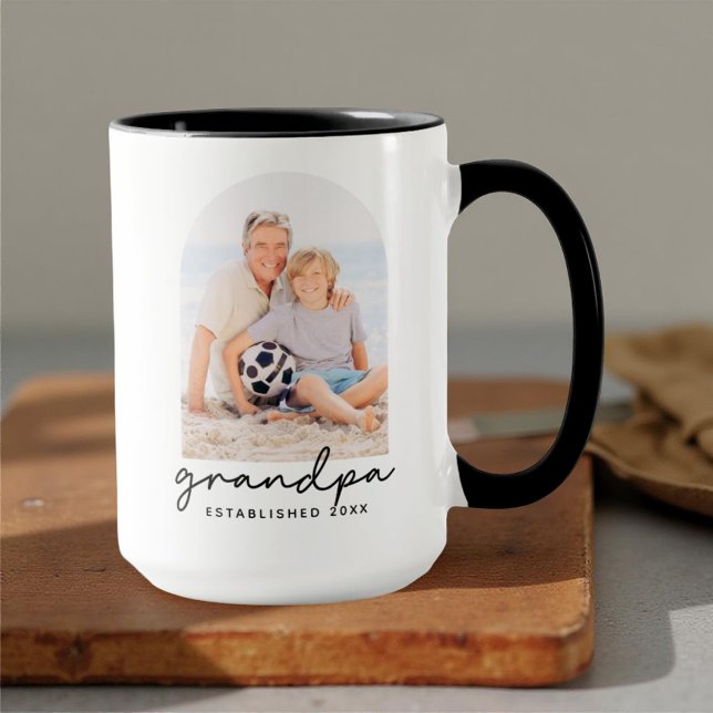 Grandpa Established 20XX Modern Simple Photo Mug (Creator Uploaded)