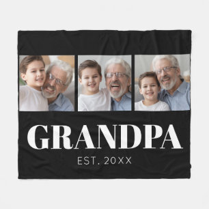 Grandpa Established 3 Photo Grandparents Day Fleece Blanket