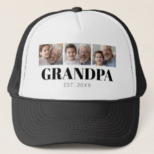 Grandpa Established 3 Photo Grandparents Day Trucker Hat