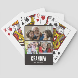 Grandpa established black grunge script 3 photo playing cards