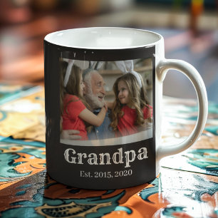 Grandpa established black simple script 3 photo coffee mug