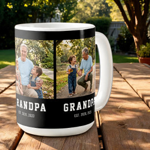 Grandpa Established Bold Modern Black 3 Photo Coffee Mug