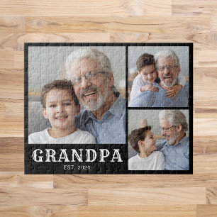 Grandpa Established Bold Typography Black 3 Photo  Jigsaw Puzzle