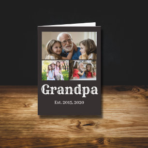 Grandpa established bold white script 3 photo card