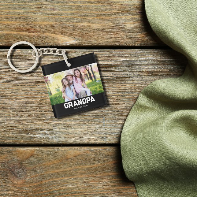 Grandpa Established est. White script photo Keychain (Creator Uploaded)