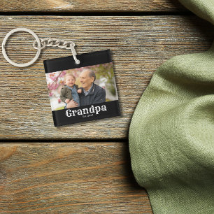 Grandpa Established est. White script photo Keychain
