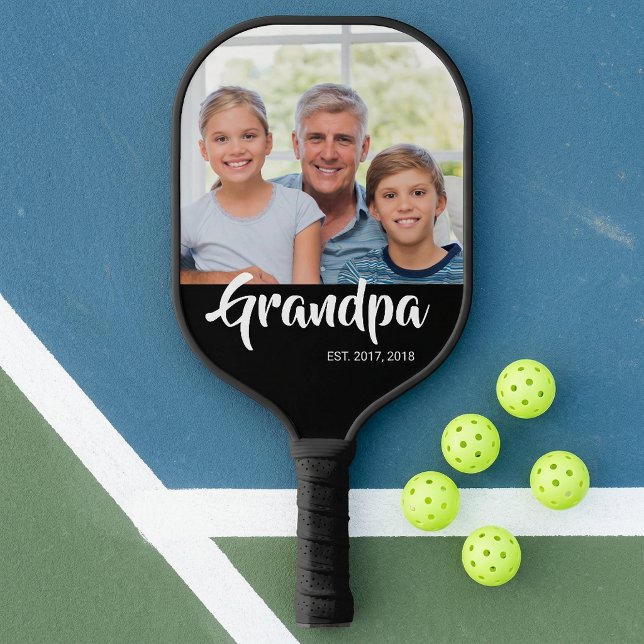 Grandpa Established Fun Script Photo Pickleball Paddle (Grandpa Established Fun Script Photo Pickleball Paddle)