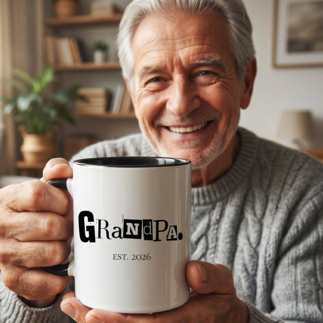 Grandpa Established Modern Bold Custom Year Mug (Creator Uploaded)