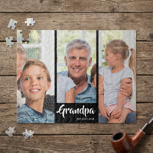 Grandpa Established Modern Script 3 Photo Jigsaw Puzzle