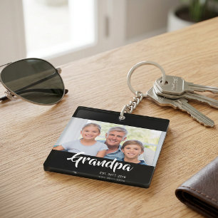 Grandpa Established Modern Script Photo Keychain